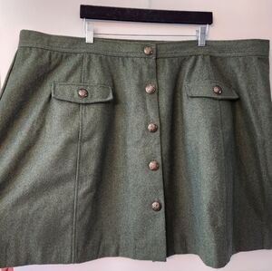 NWOT Olive Green Faux Wool Military Mini Skirt, Size 28 by Modcloth